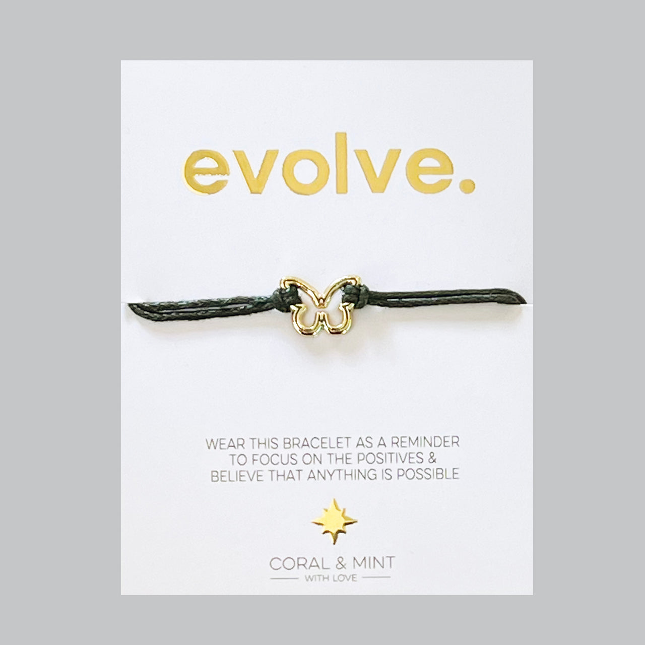 Evolve - Gold with Glittery Enamel Butterfly Charm String Bracelet