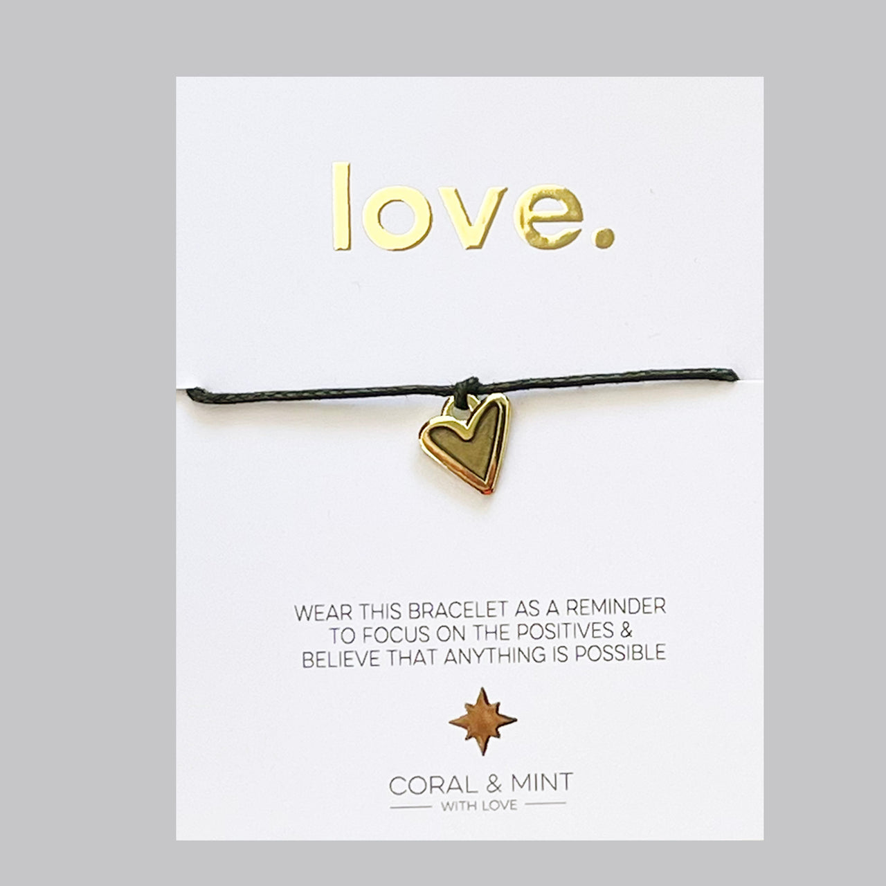 Love - Gold with Gold Heart Charm String Bracelet
