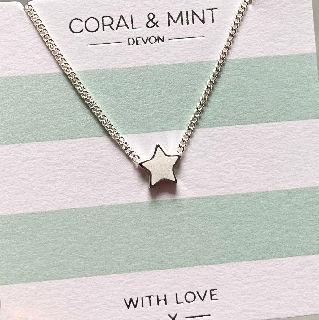 Star Necklace with White Sparkly Enamel