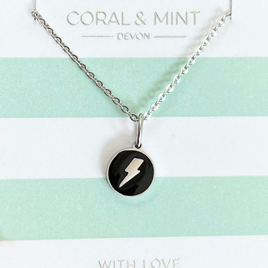 Black enamel lightning bolt necklace