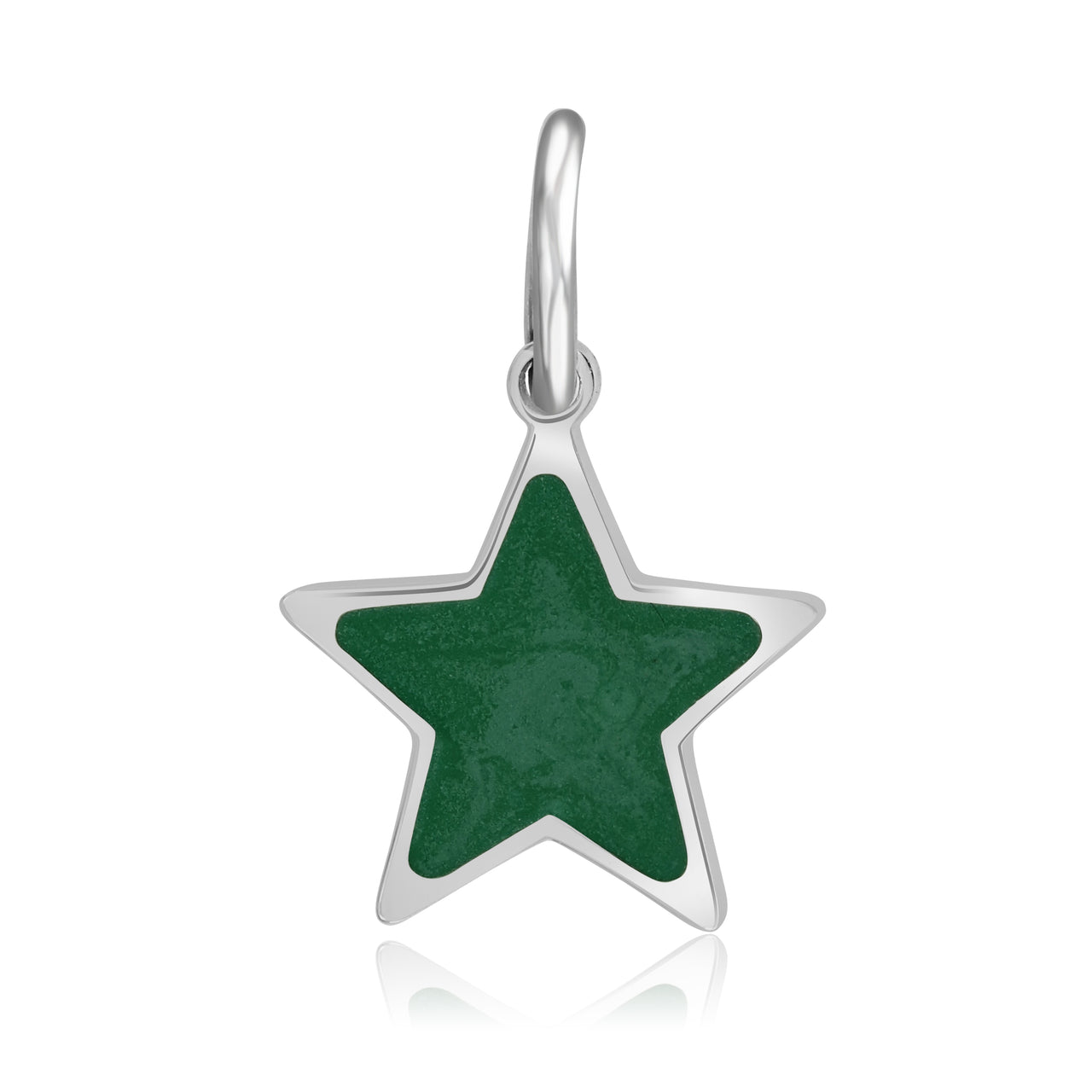Silver star charm with emerald enamel