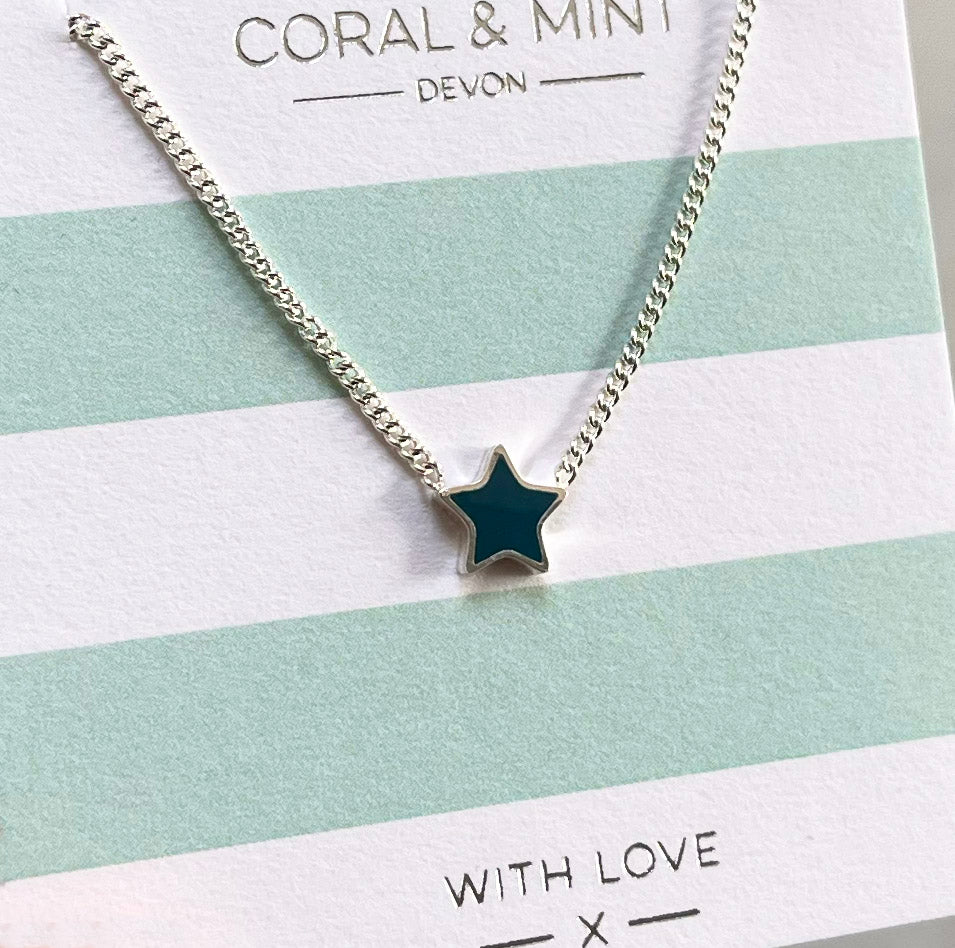 Star Necklace with Petrol Blue Enamel