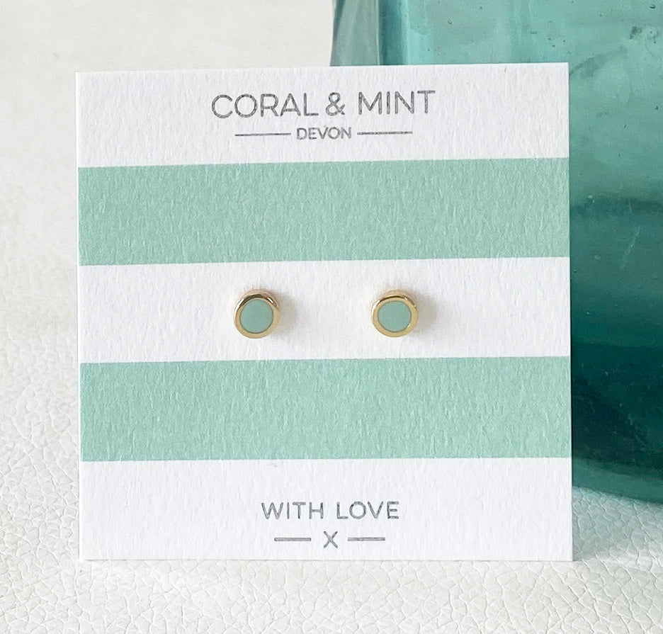 Mint Enamel Studs with Gold Plating