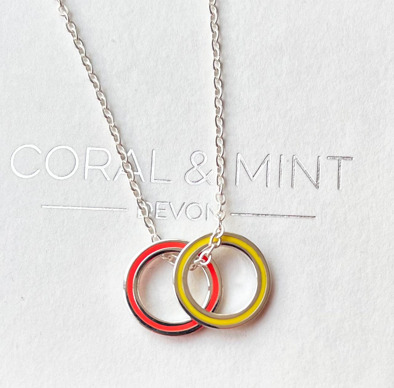 Double Eternity Necklace with Yellow and Neon Coral