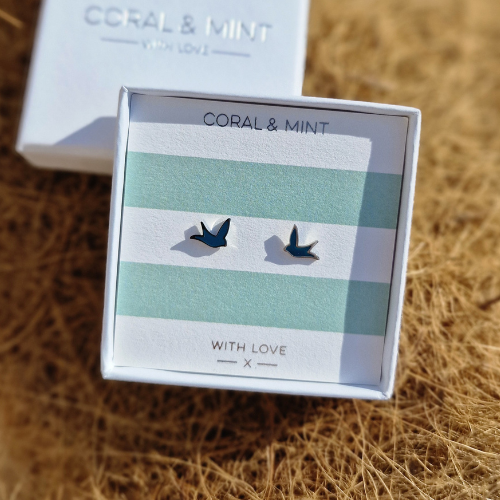 Blue Swallow Bird Studs