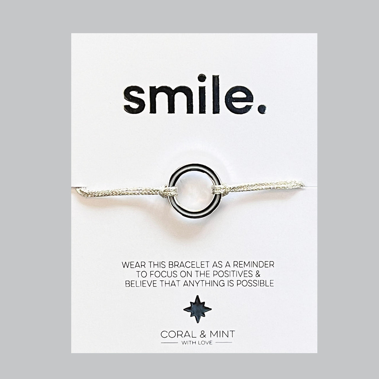 Smile - Silver Circle Charm String Bracelet