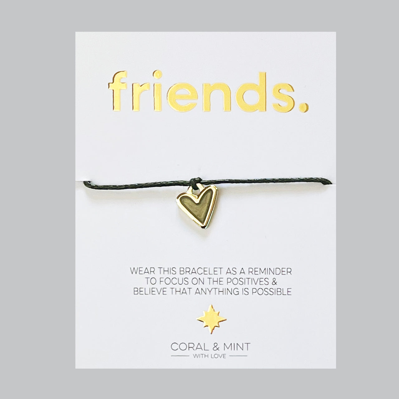 Friends- Gold Enamel Heart Pendant String Bracelet