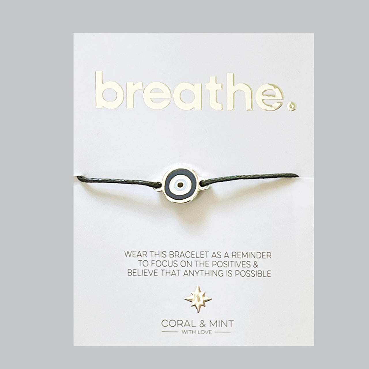 Breathe - Silver with Evil Eye Charm String Bracelet