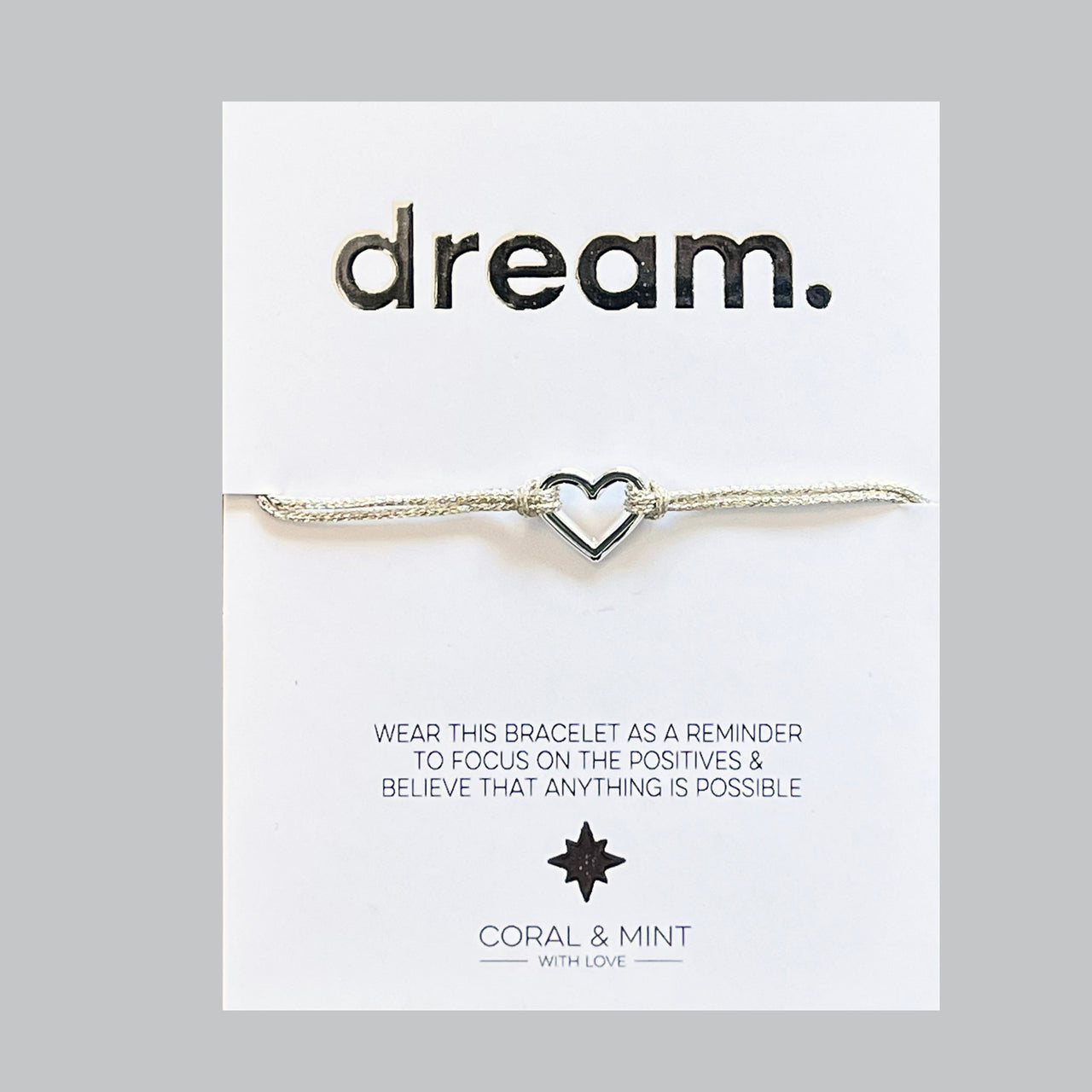 Dream - Silver with Heart Charm String Bracelet