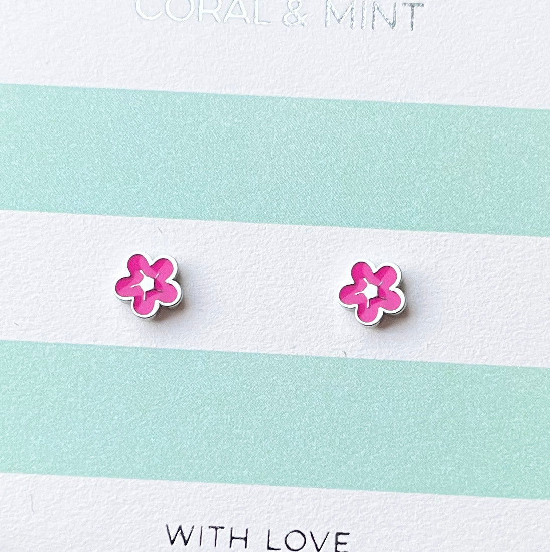 Bubble flower studs with bright pink enamel