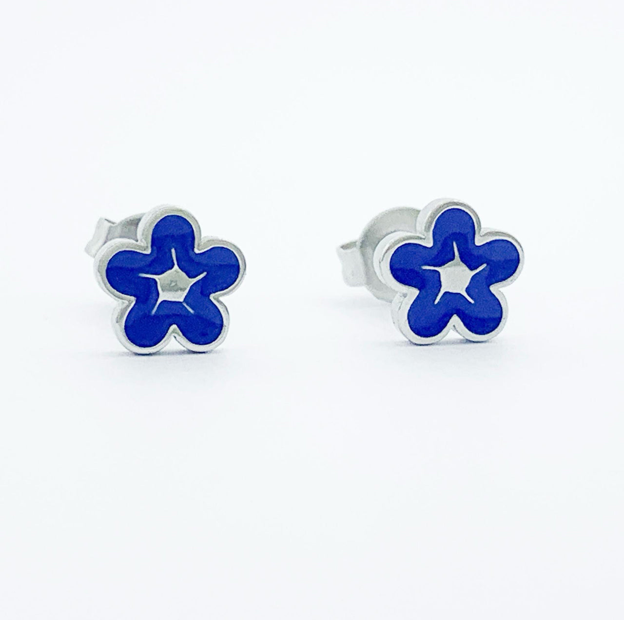 Bubble flower studs with Royal Blue enamel