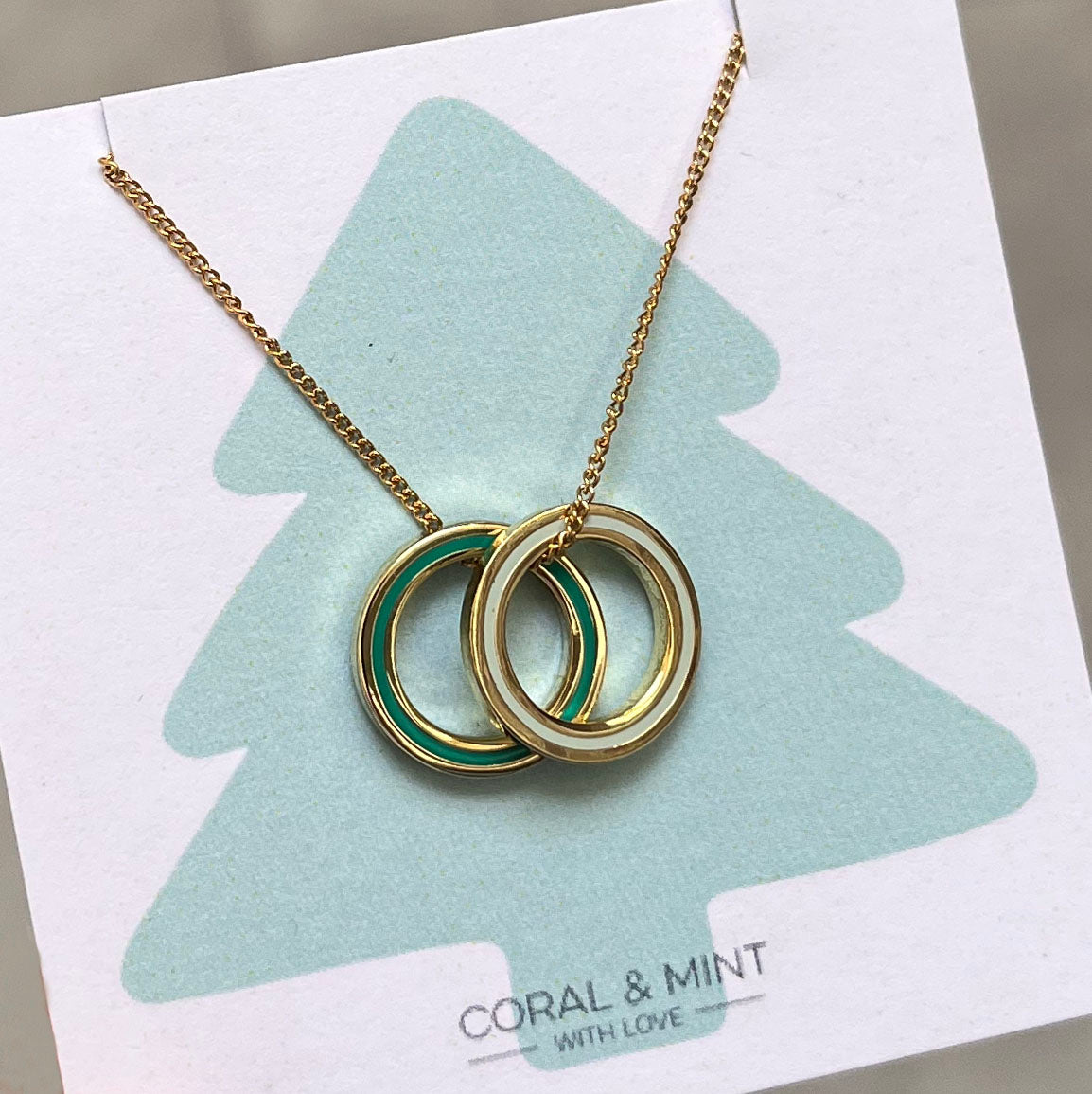 Christmas double eternity necklace - green and gold