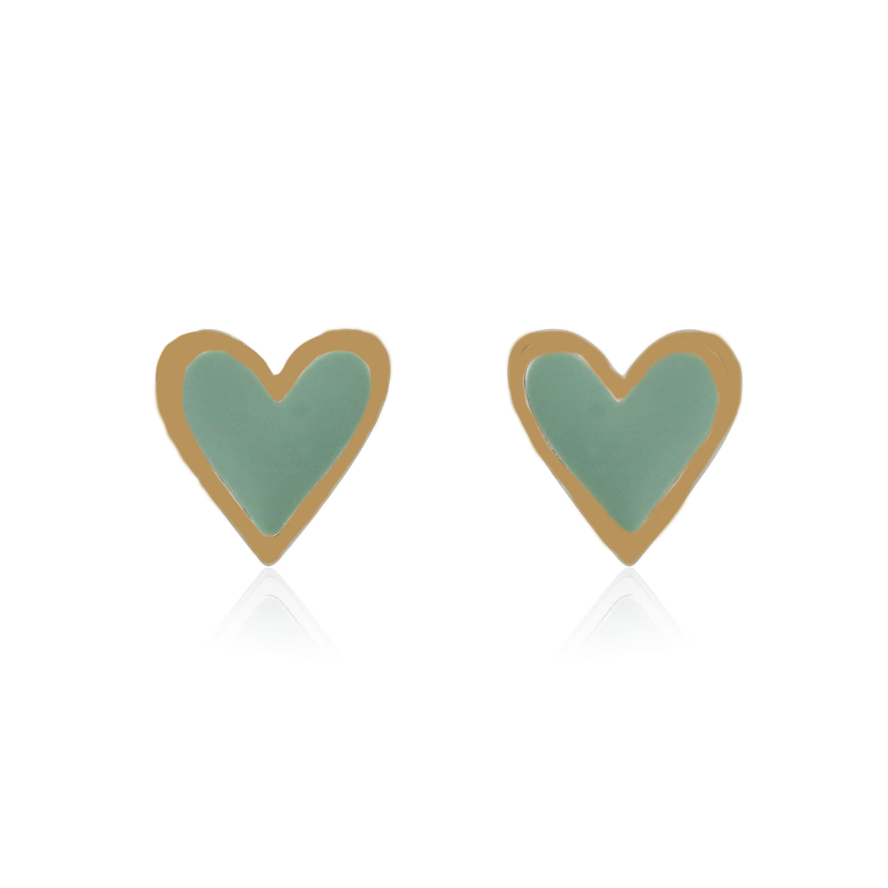 Mini Heart Studs with Mint Enamel - Gold Plated