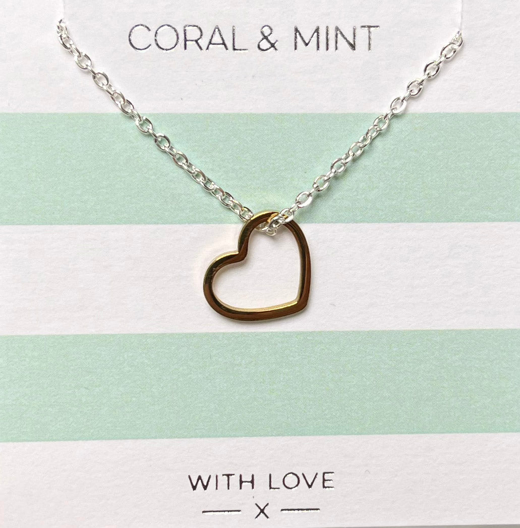 Mixed Metal Open Heart Necklace