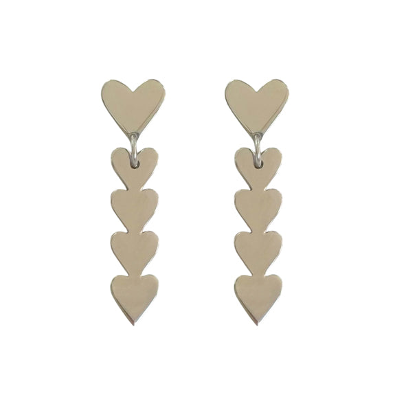 Heart Drop Earrings - Silver