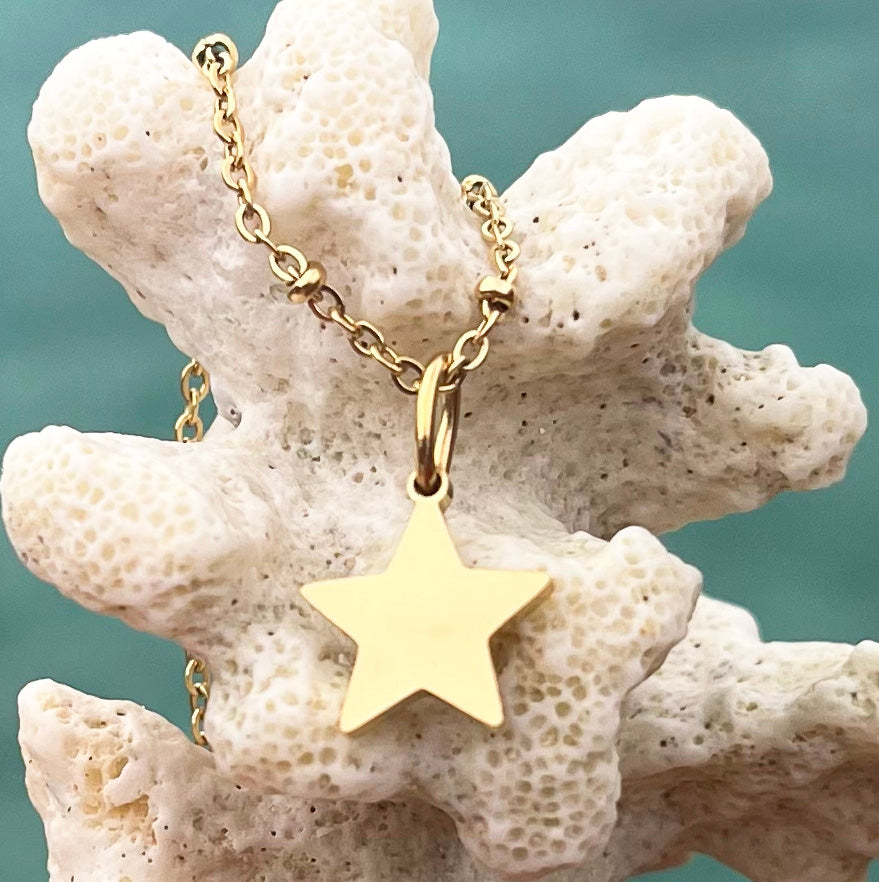 Gold Star Charm Necklace on a Beaded Chain