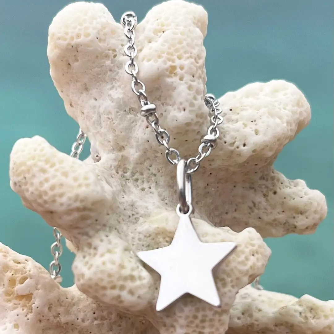 Silver Star Charm on Beaded Necklace