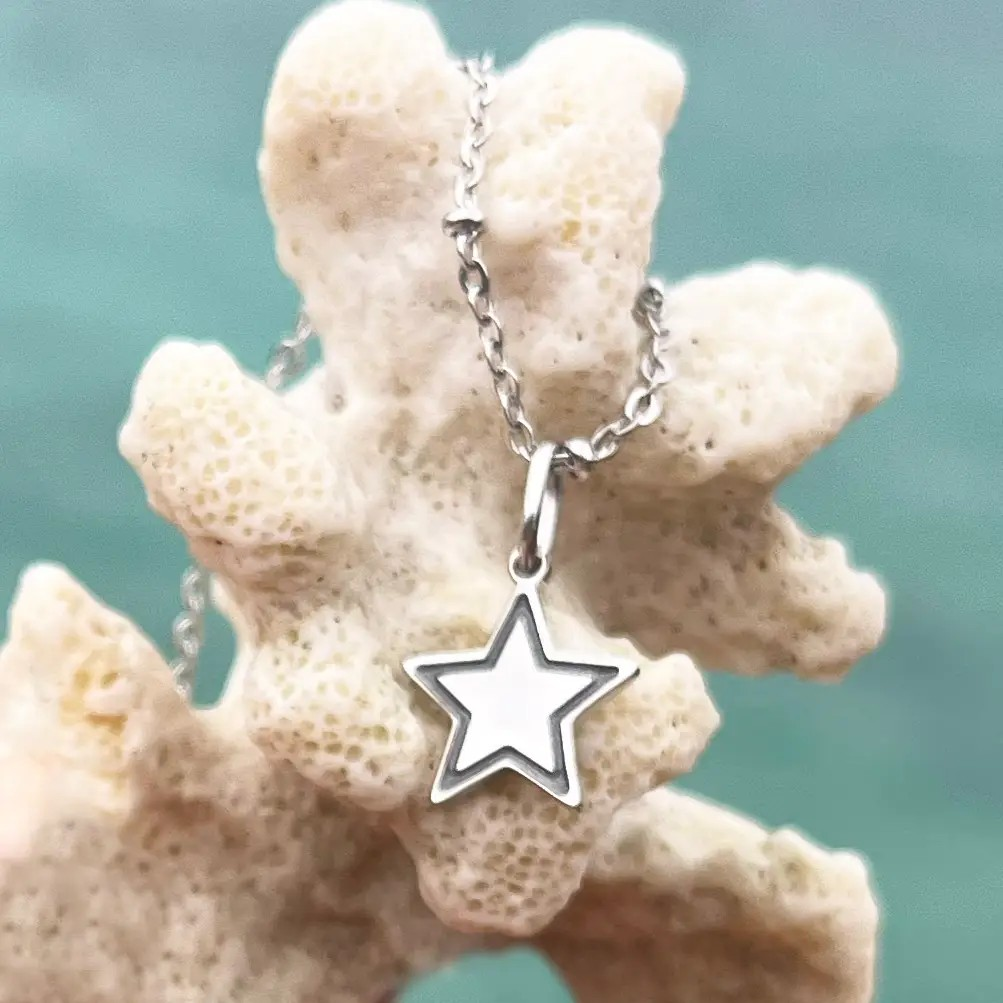 Engraved Silver Star Charm on Beaded Necklace