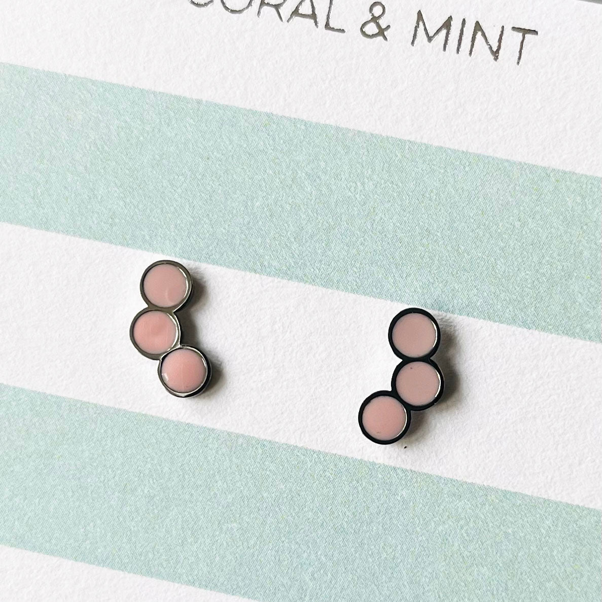 Tri circle studs with Candy Pink Enamel