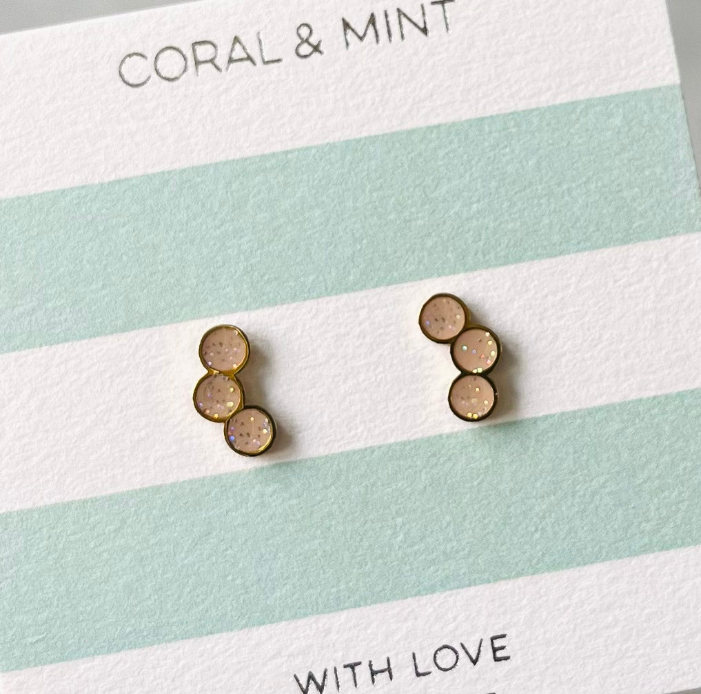 Tri circle studs with Sparkly Sand Enamel
