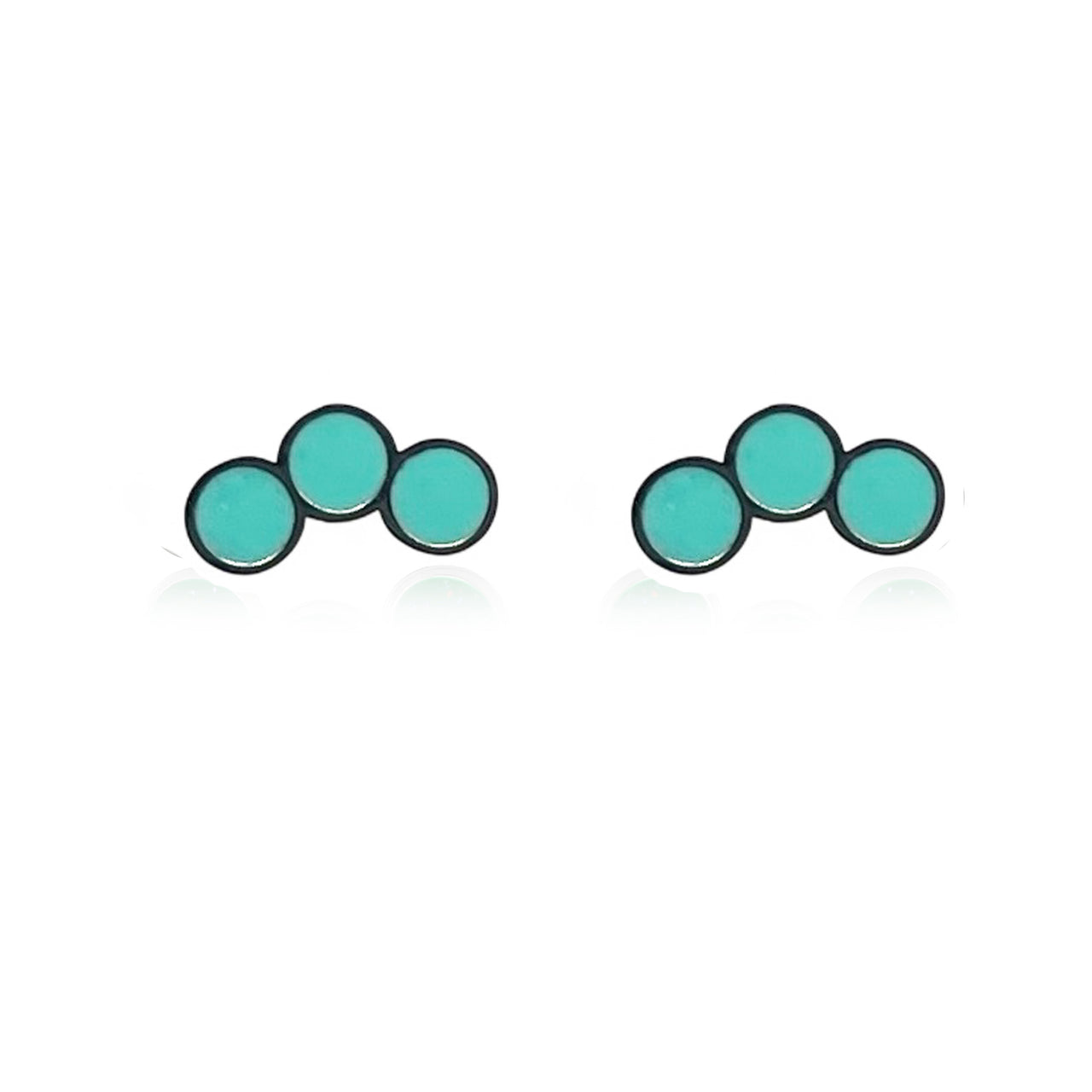 Tri circle studs with Turquoise Enamel