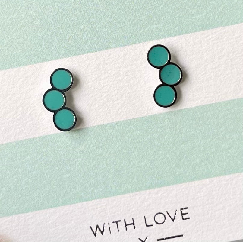 Tri circle studs with Turquoise Enamel