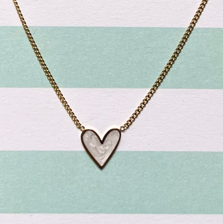 Gold Plated Heart Necklace with Pearlescent Enamel