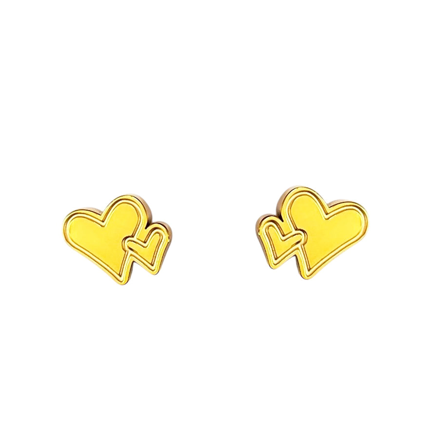 Gold Engraved Double Heart Earrings - Coralandmint