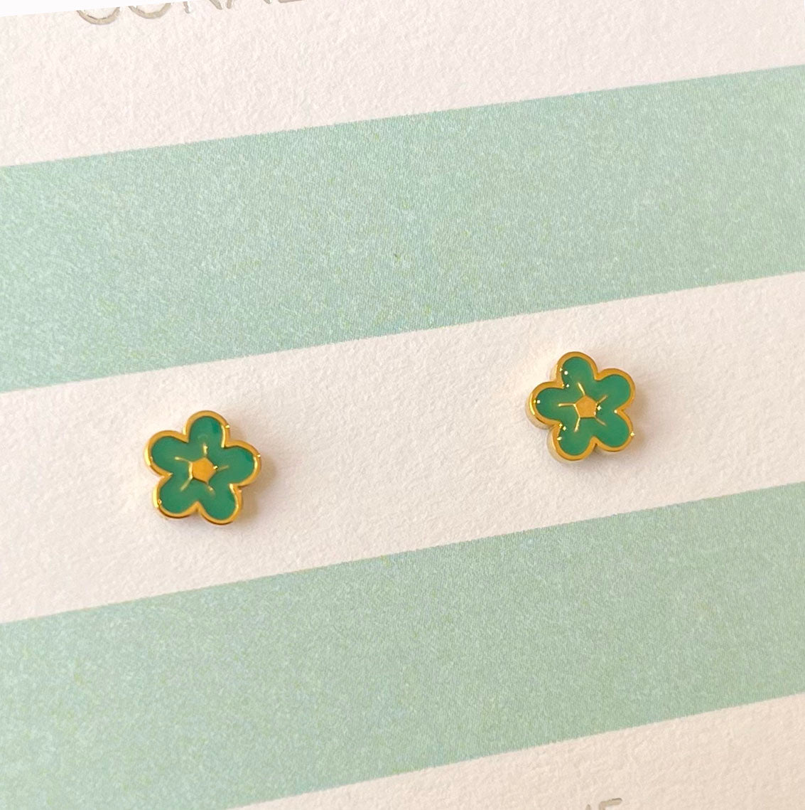 Sea Green Bubble Flower Studs in Gold