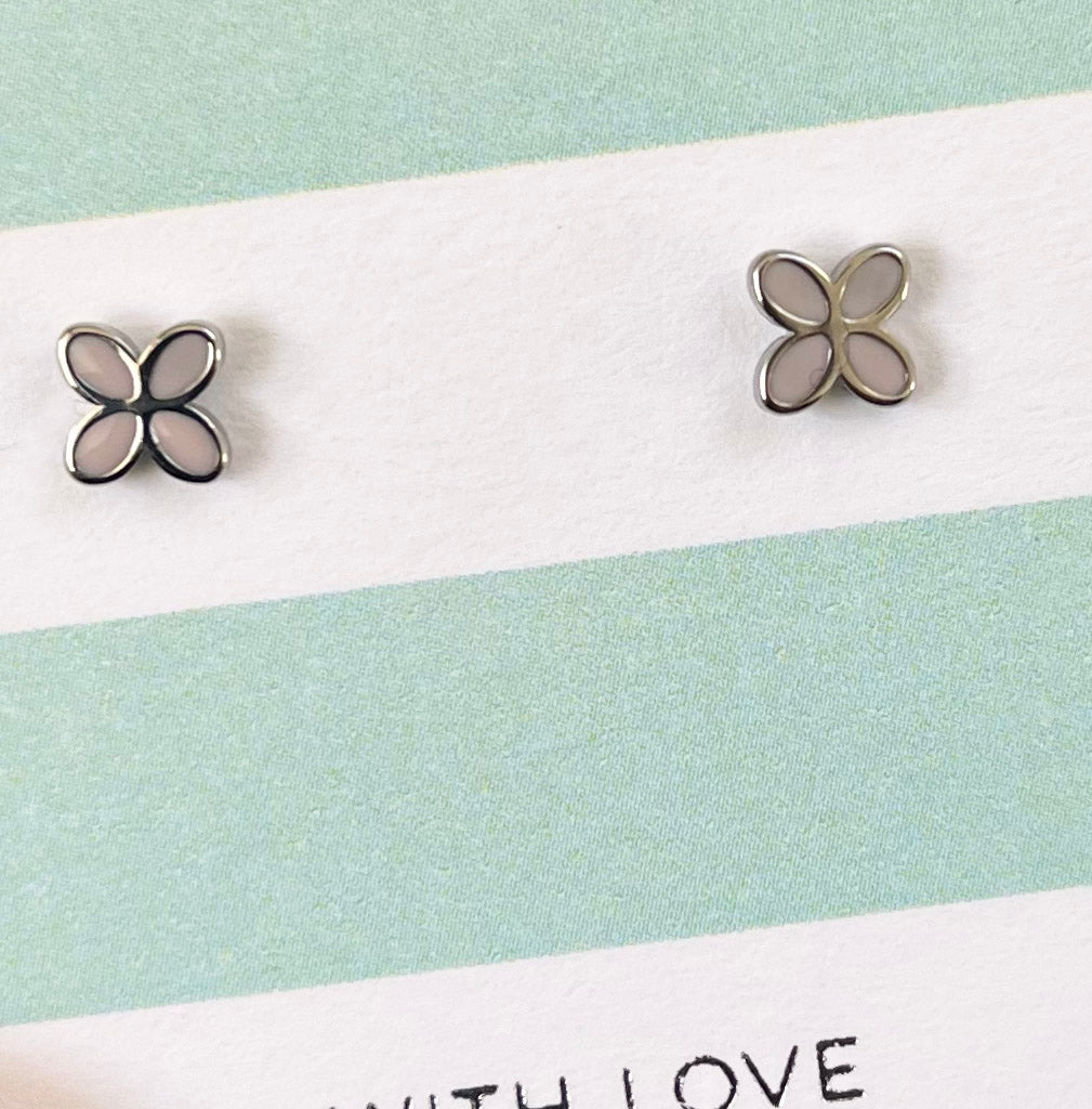 Geo Flower Studs with Pastel Pink Enamel