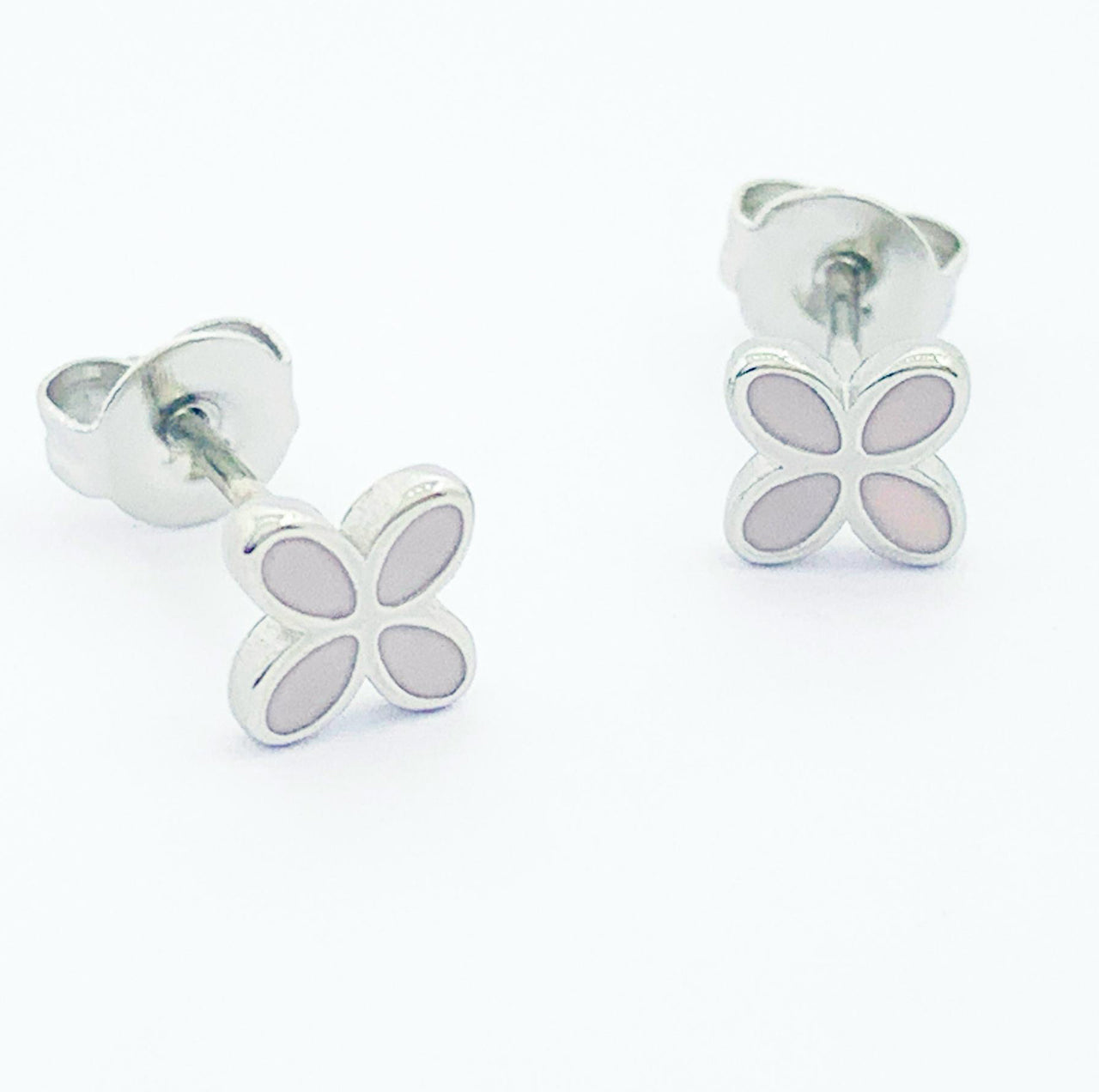 Geo Flower Studs with Pastel Pink Enamel