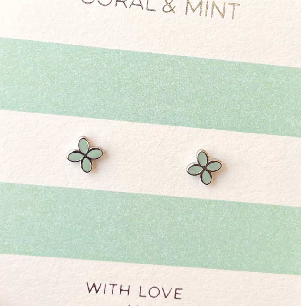 Geo Flower Studs with Mint Enamel