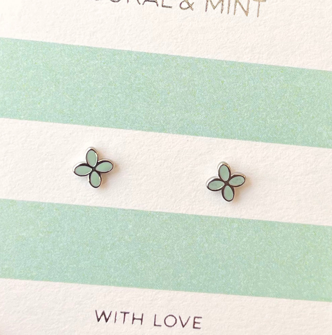 Geo Flower Studs with Mint Enamel