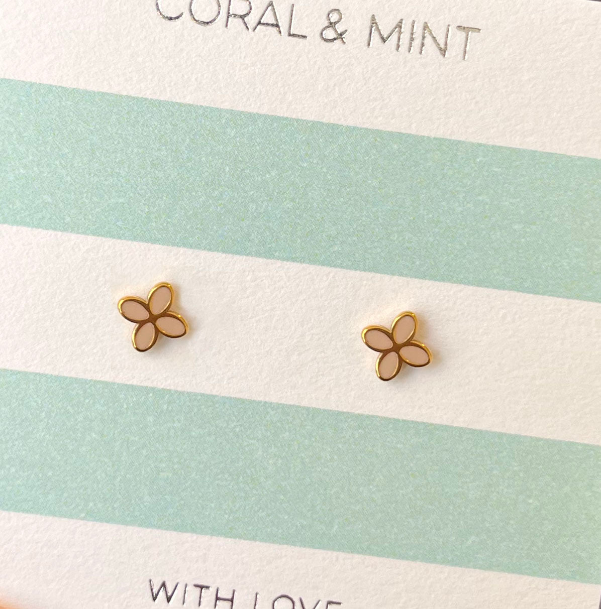 Gold Geo Flower Studs with Sand Enamel