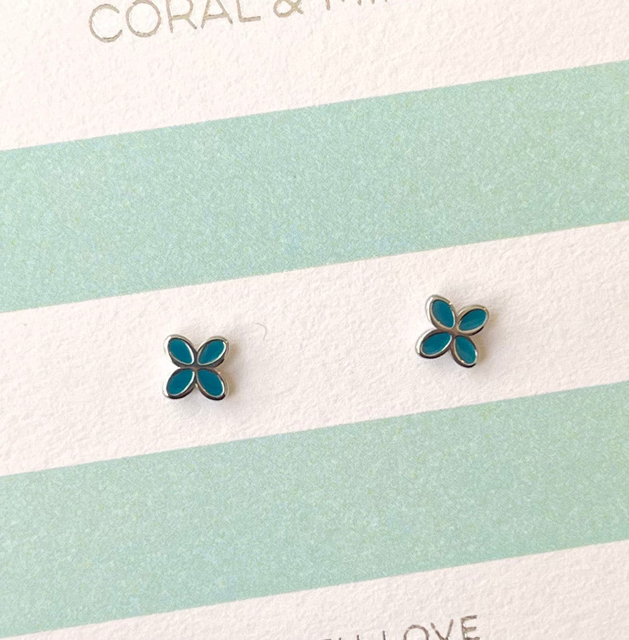 Geo Flower Studs with Petrol Blue Enamel