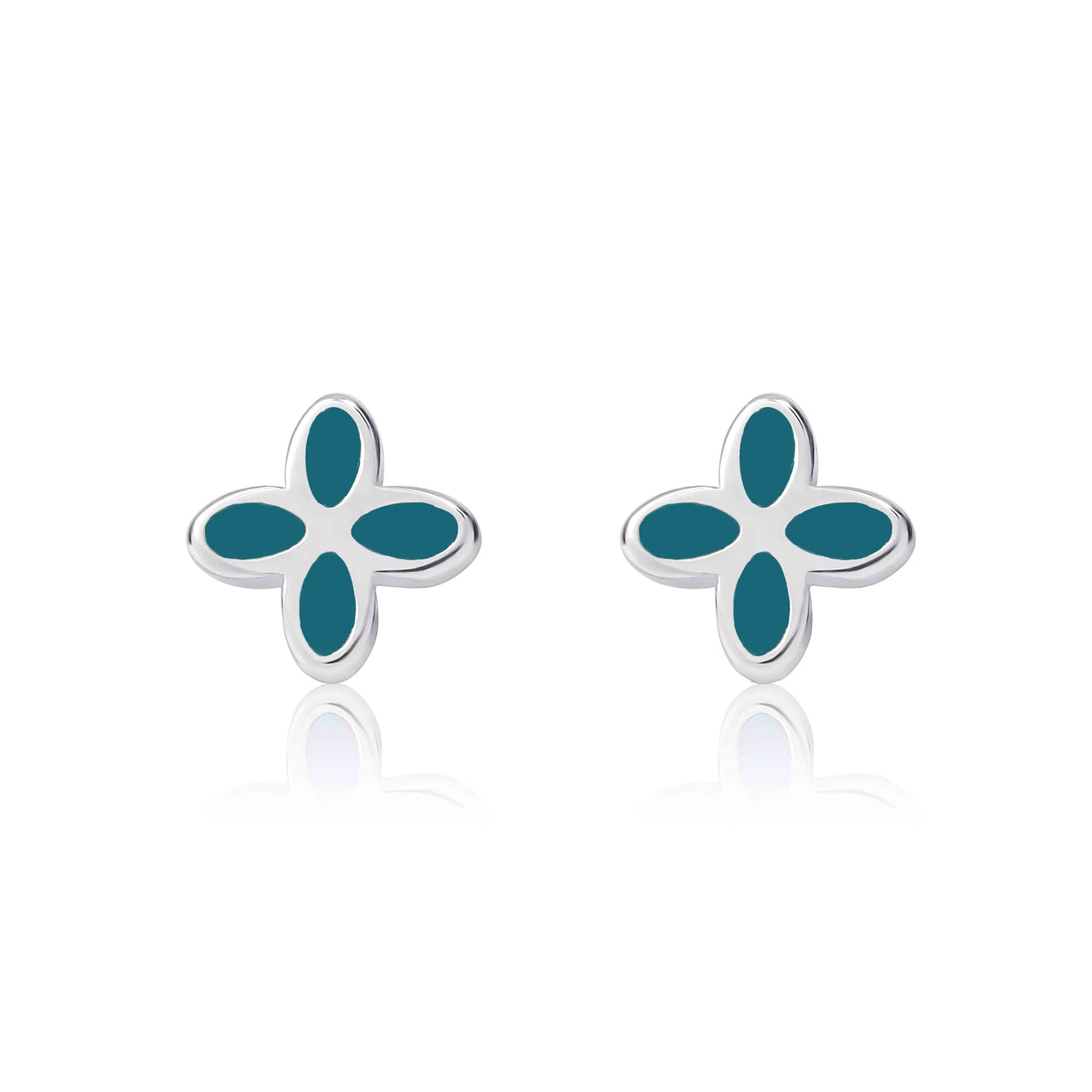 Geo Flower Studs with Petrol Blue Enamel