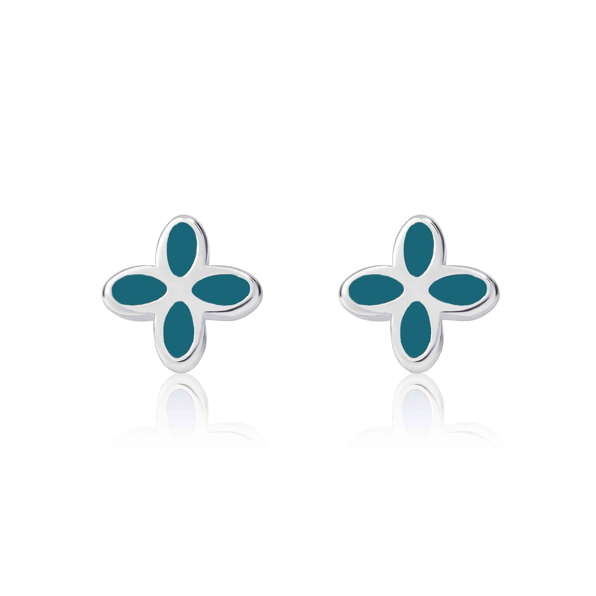 Geo Flower Studs with Petrol Blue Enamel - Coralandmint
