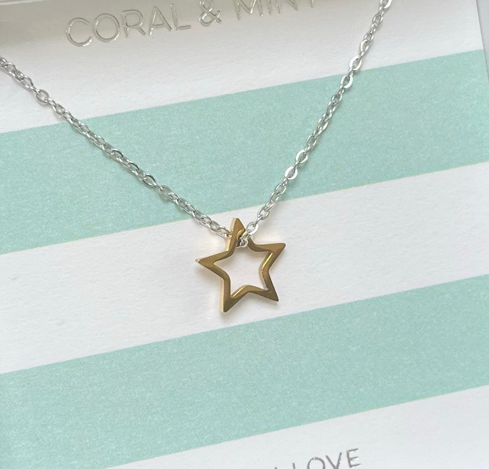 Mixed Metal Open Star Neckace