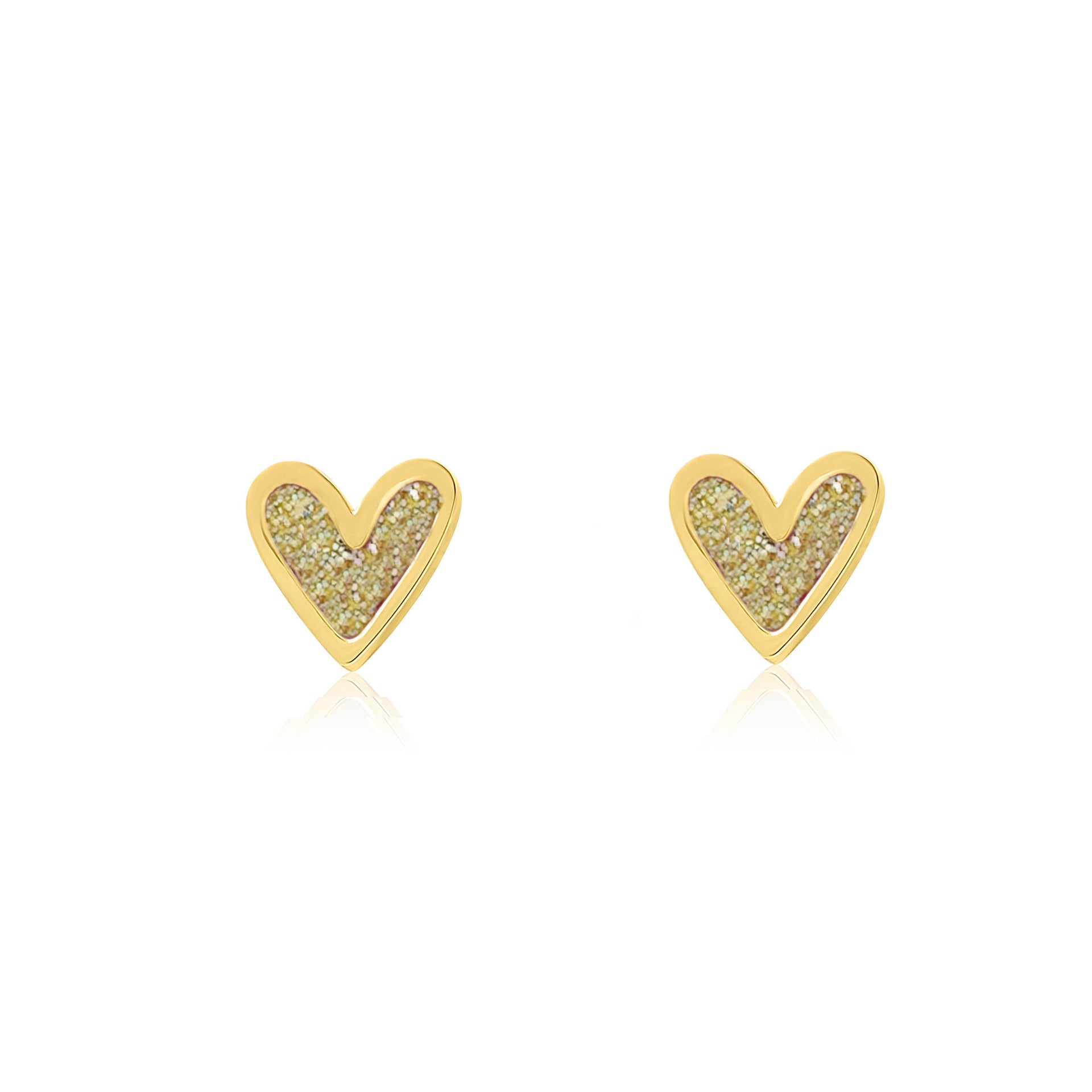 Gold Mini Heart Studs with Sparkly Gold Enamel - Coralandmint