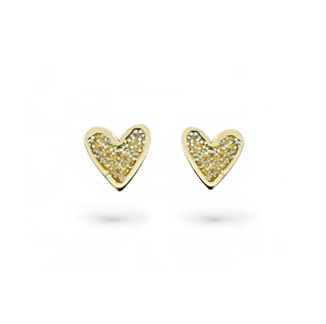 Gold Mini Heart Studs with Sparkly Gold Enamel