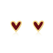 Gold Mini Heart Studs with Ruby Enamel - Coralandmint