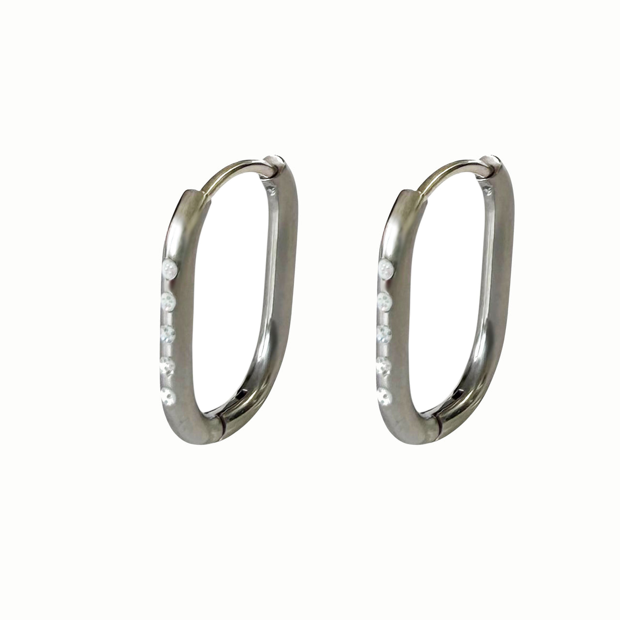 Silver Rectangle Huggies with sparkly enamel