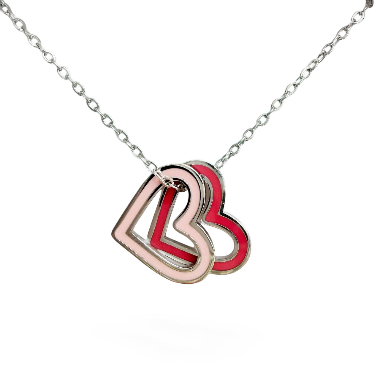 Silver Double Heart Charm Necklace