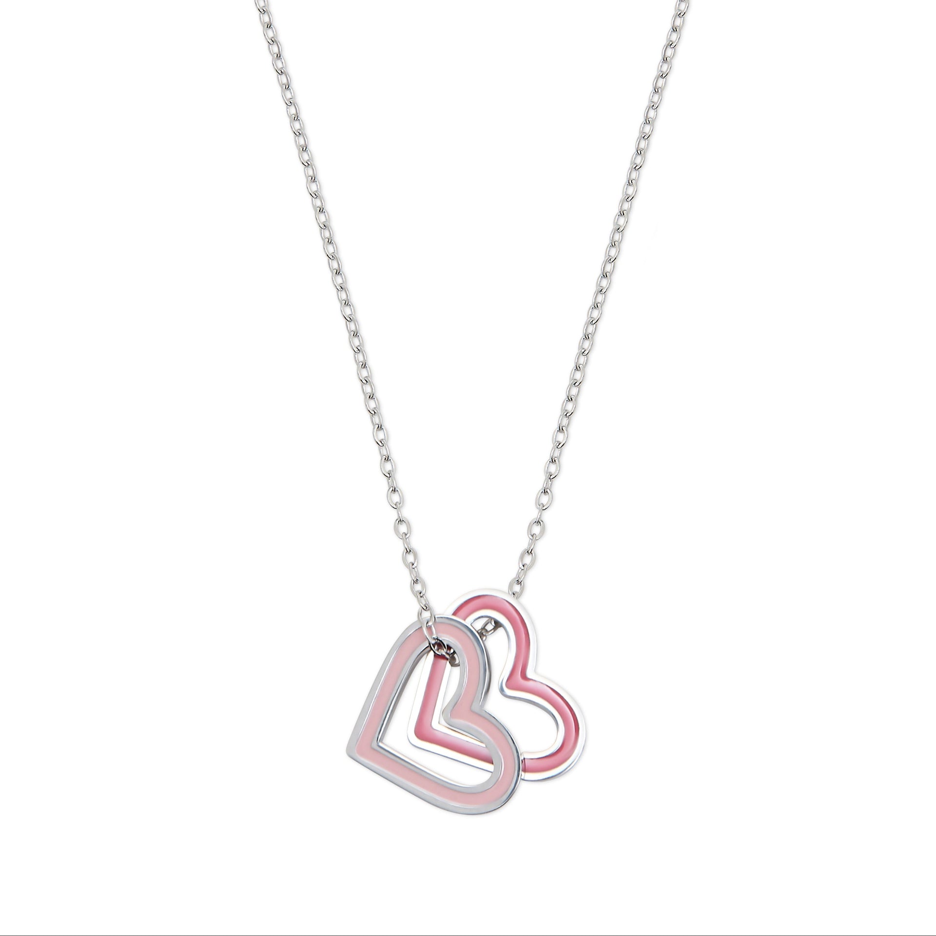 Silver Double Heart Charm Necklace - Coralandmint