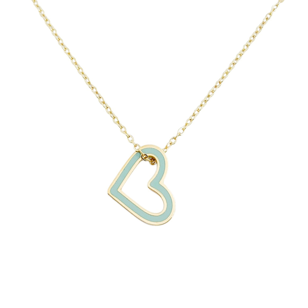 Enamel Open Heart Charm Necklace - Gold Plated