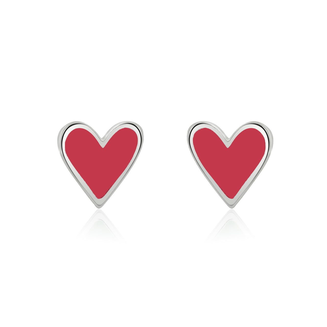 Mini Heart Studs with Raspberry Red Enamel