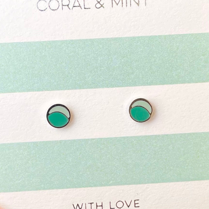 Duo Studs with Light and Dark Mint Enamel
