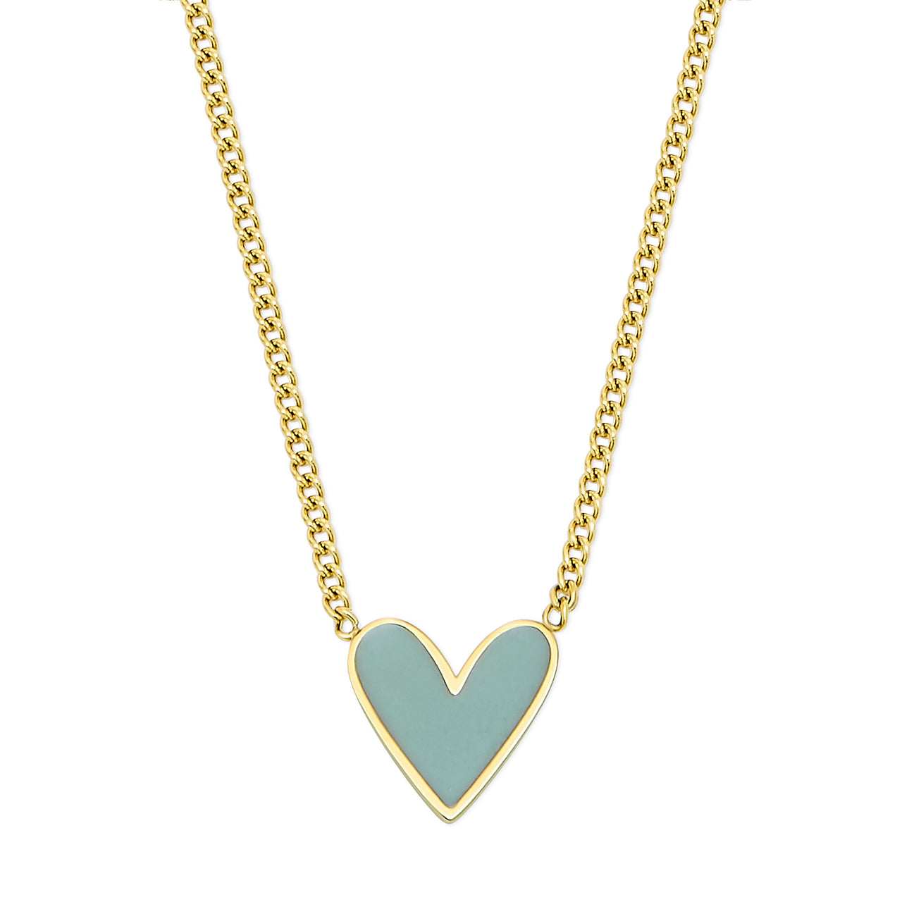 Gold Plated Heart Necklace with Mint Enamel - Coralandmint