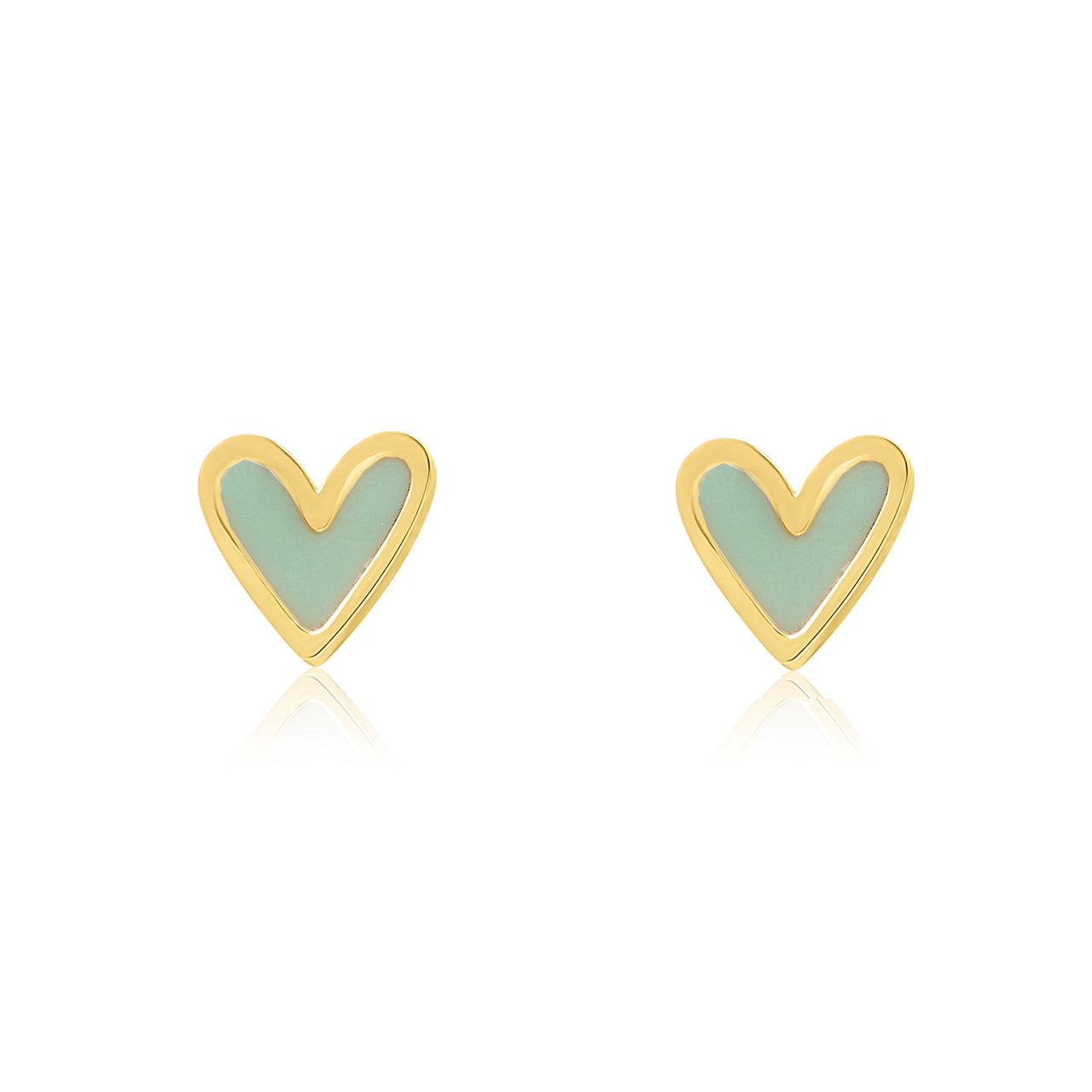 Mini Heart Studs with Mint Enamel - Gold Plated - Coralandmint