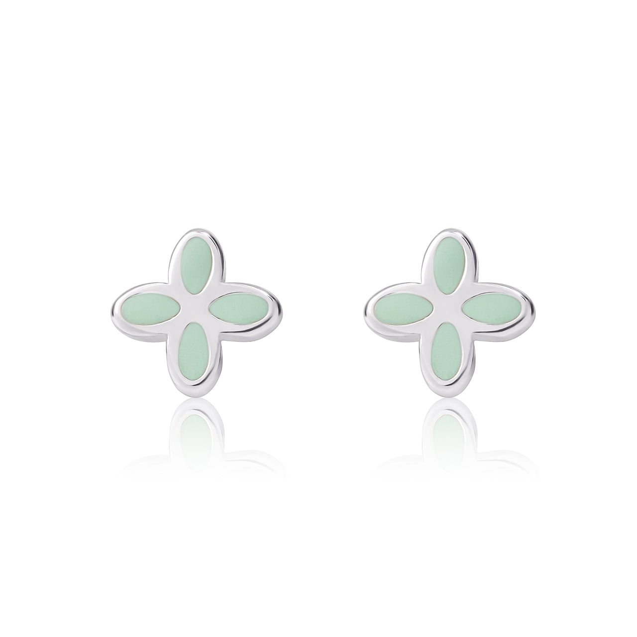 Geo Flower Studs with Mint Enamel - Coralandmint